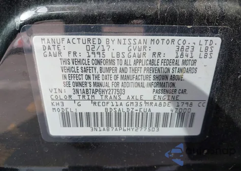 2017 Nissan Sentra Sv from USA, damaged, VIN 3N1AB7AP6HY277503
